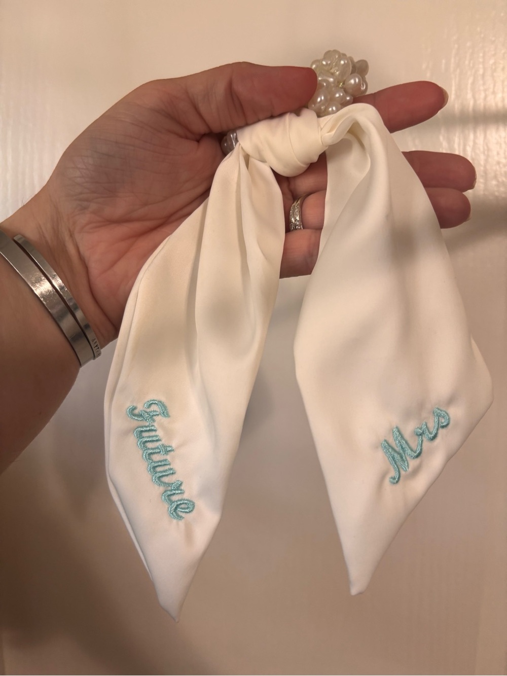 White 'Future Mrs' Embroidered Hair Scarf